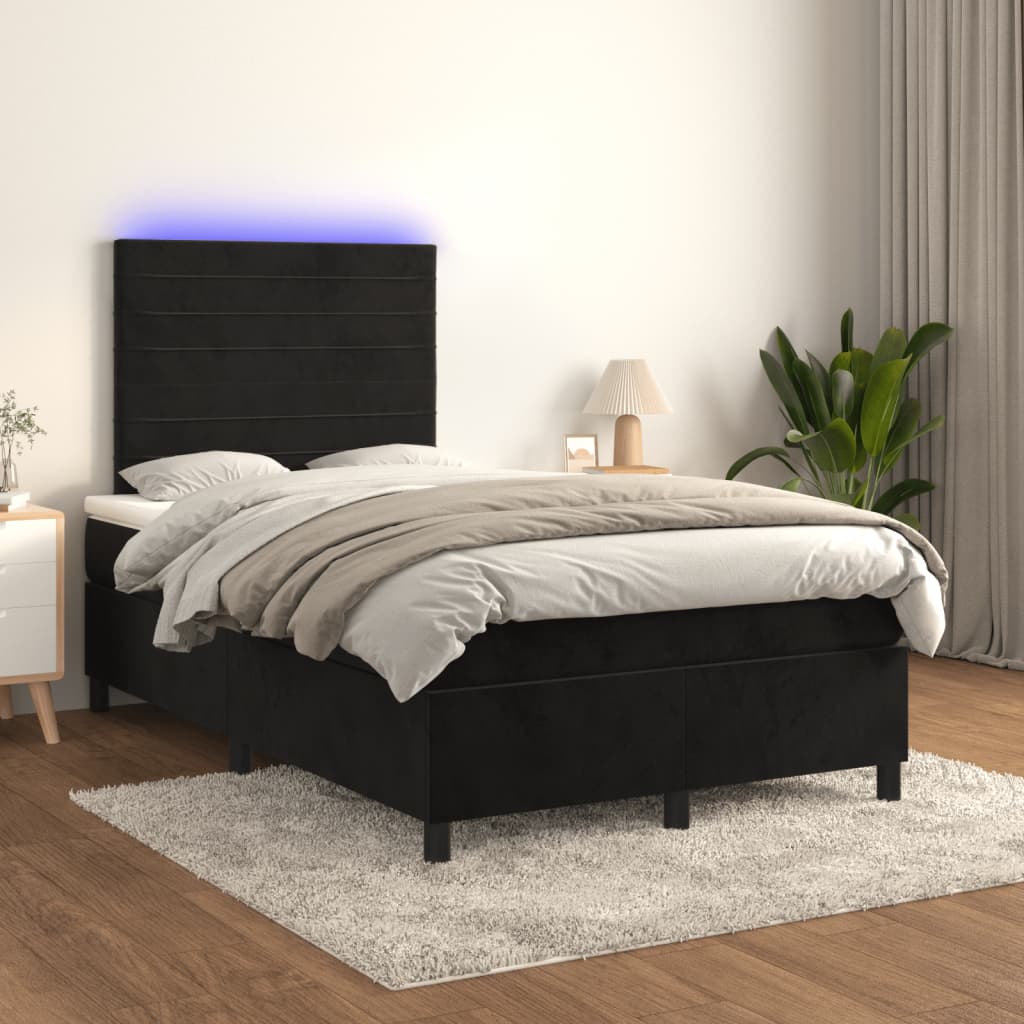 kontinentalseng med madras og LED-lys 120x190 cm fløjl sort
