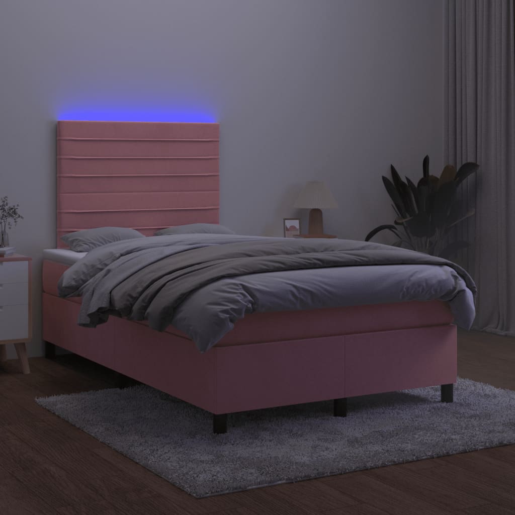 kontinentalseng med madras og LED-lys 120x190 cm fløjl lyserød