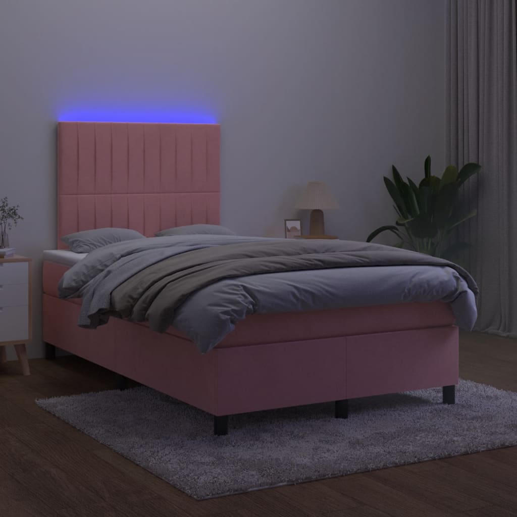 kontinentalseng med madras og LED-lys 120x190 cm fløjl lyserød