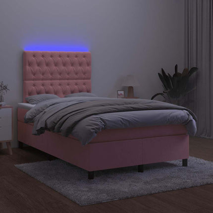 kontinentalseng med madras og LED-lys 120x190 cm fløjl lyserød