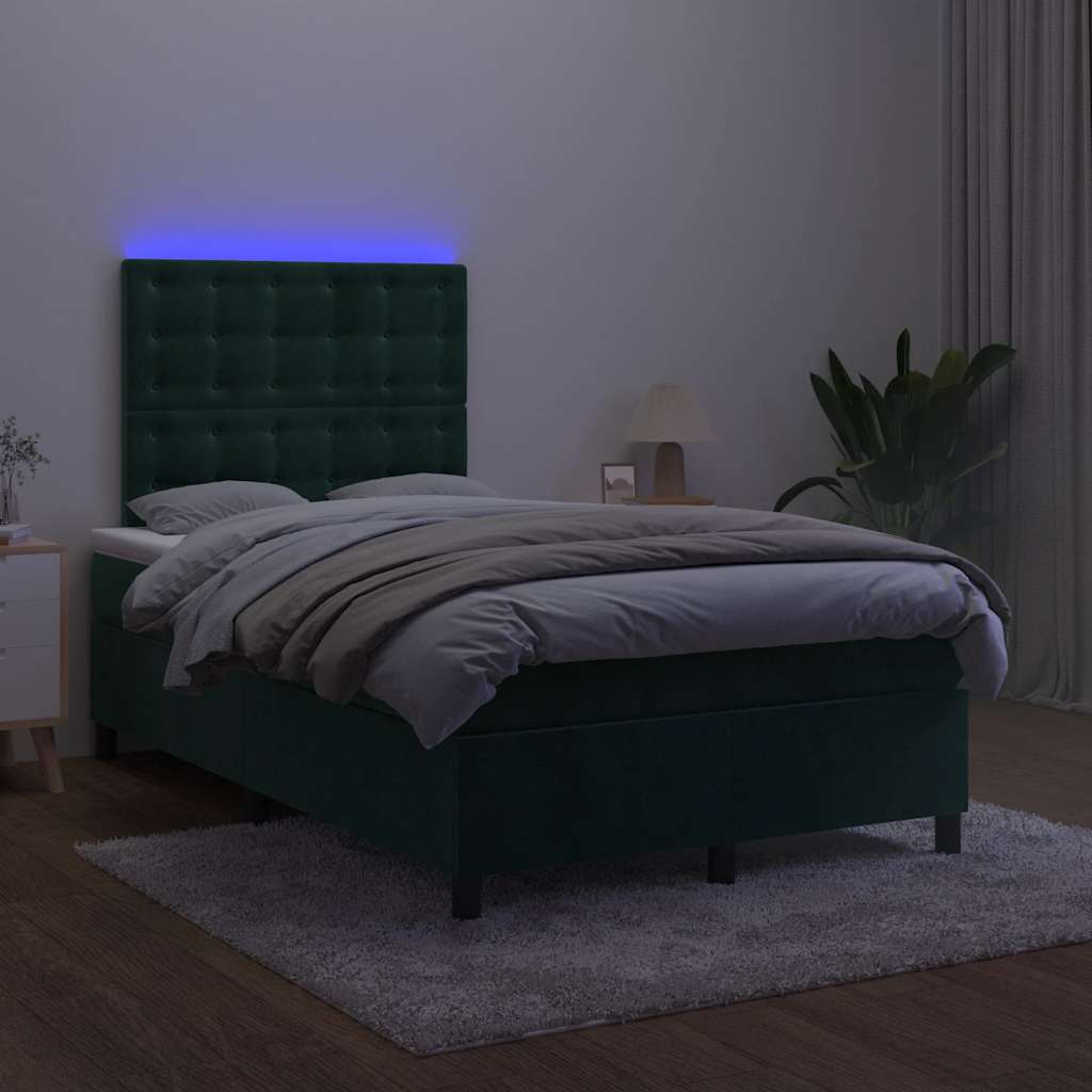 kontinentalseng med madras og LED-lys 120x190cm fløjl mørkegrøn
