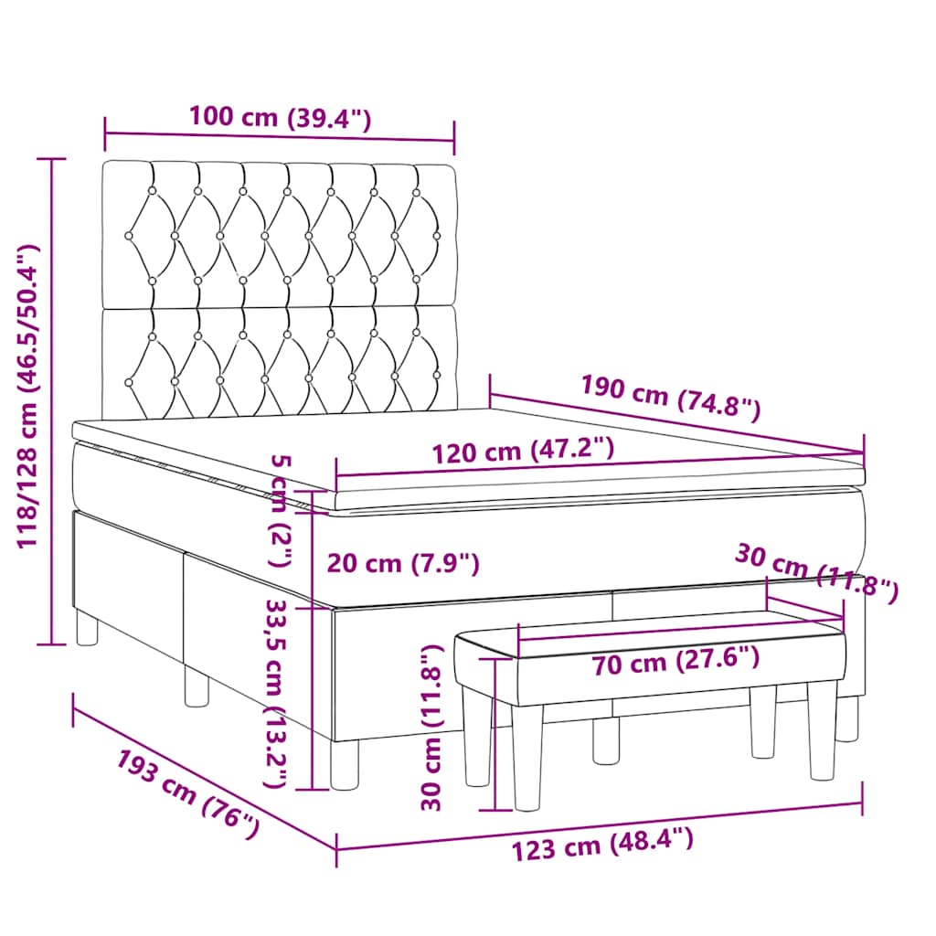 kontinentalseng med madras 120x190 cm stof sort