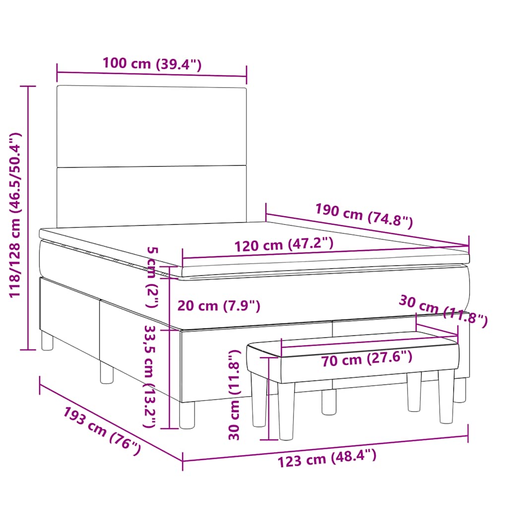 kontinentalseng med madras 120x190 cm kunstlæder hvid