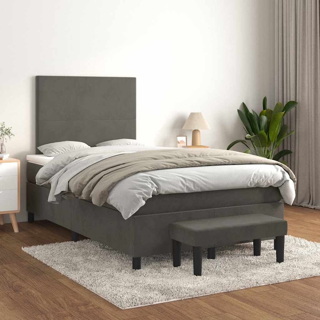 kontinentalseng med madras 120x190 cm fløjl mørkegrå