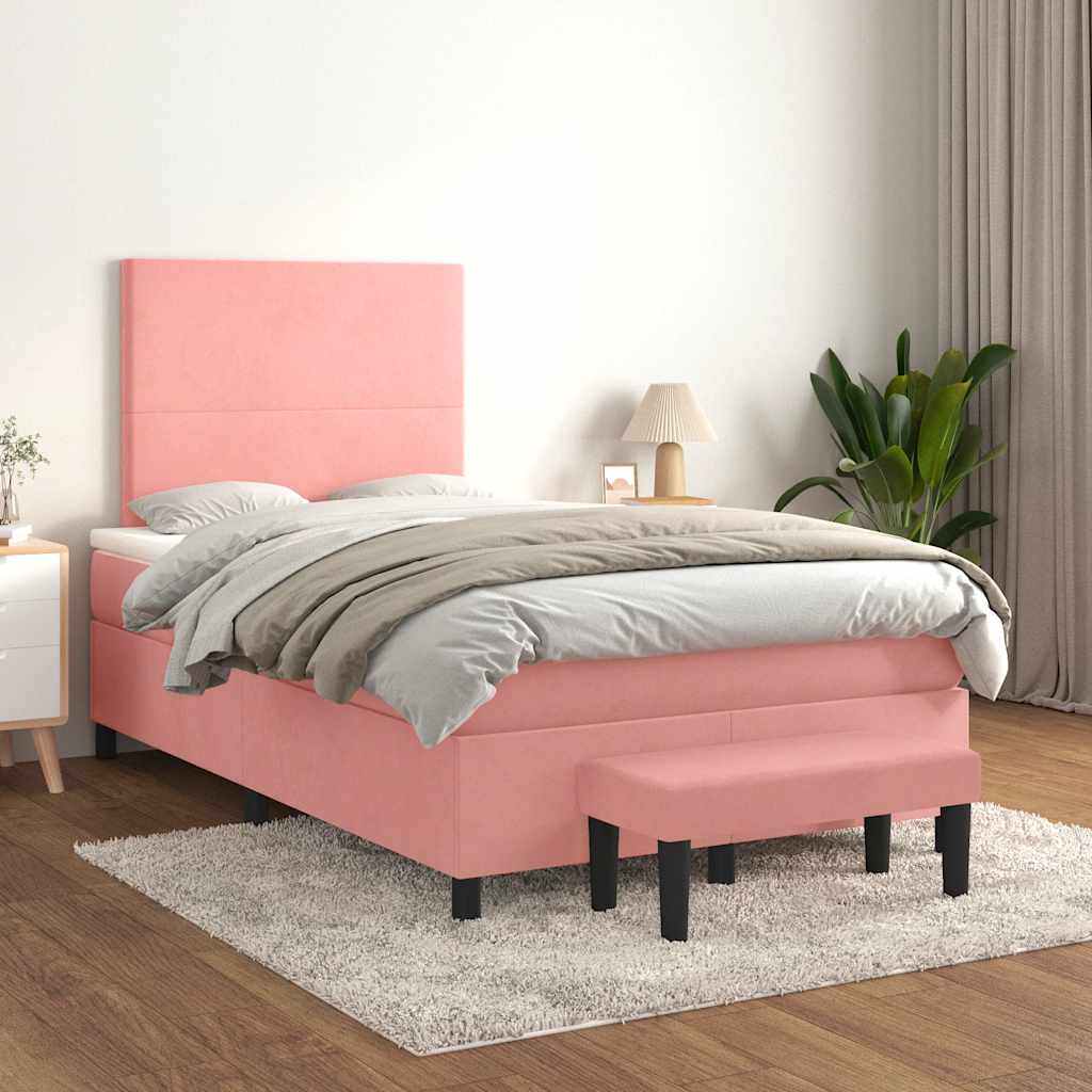 kontinentalseng med madras 120x190 cm velour lyserød