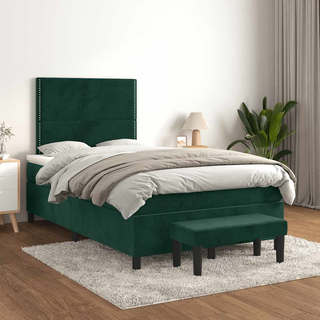 kontinentalseng med madras 120x190 cm velour mørkegrøn
