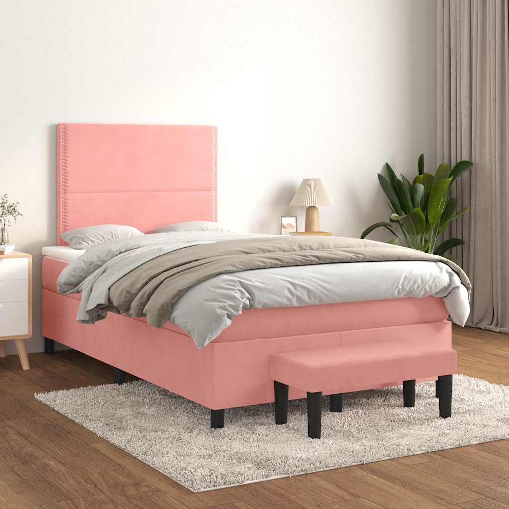 kontinentalseng med madras 120x190 cm velour lyserød
