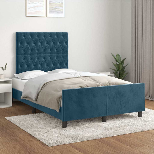 sengeramme uden madras 120x190 cm fløjl mørkeblå