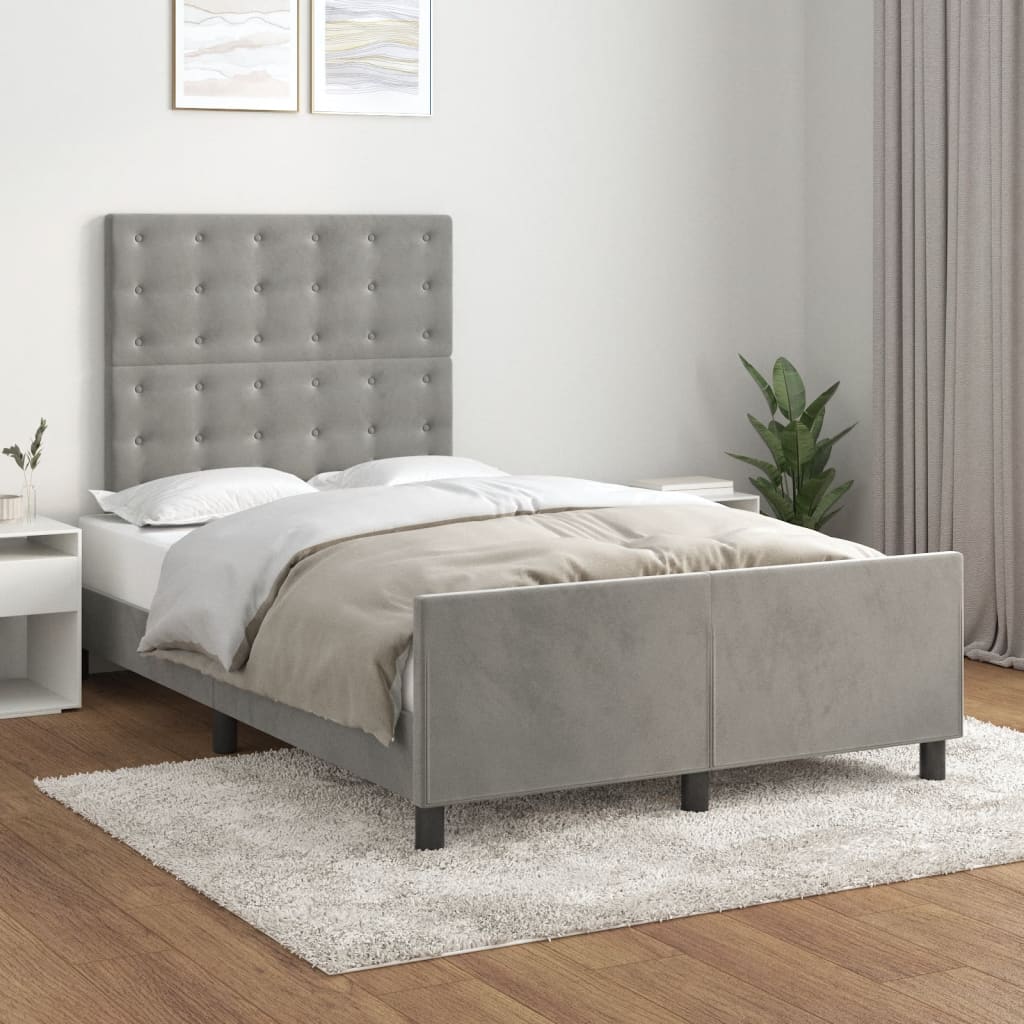 sengeramme uden madras 120x190 cm fløjl enkeltseng lysegrå