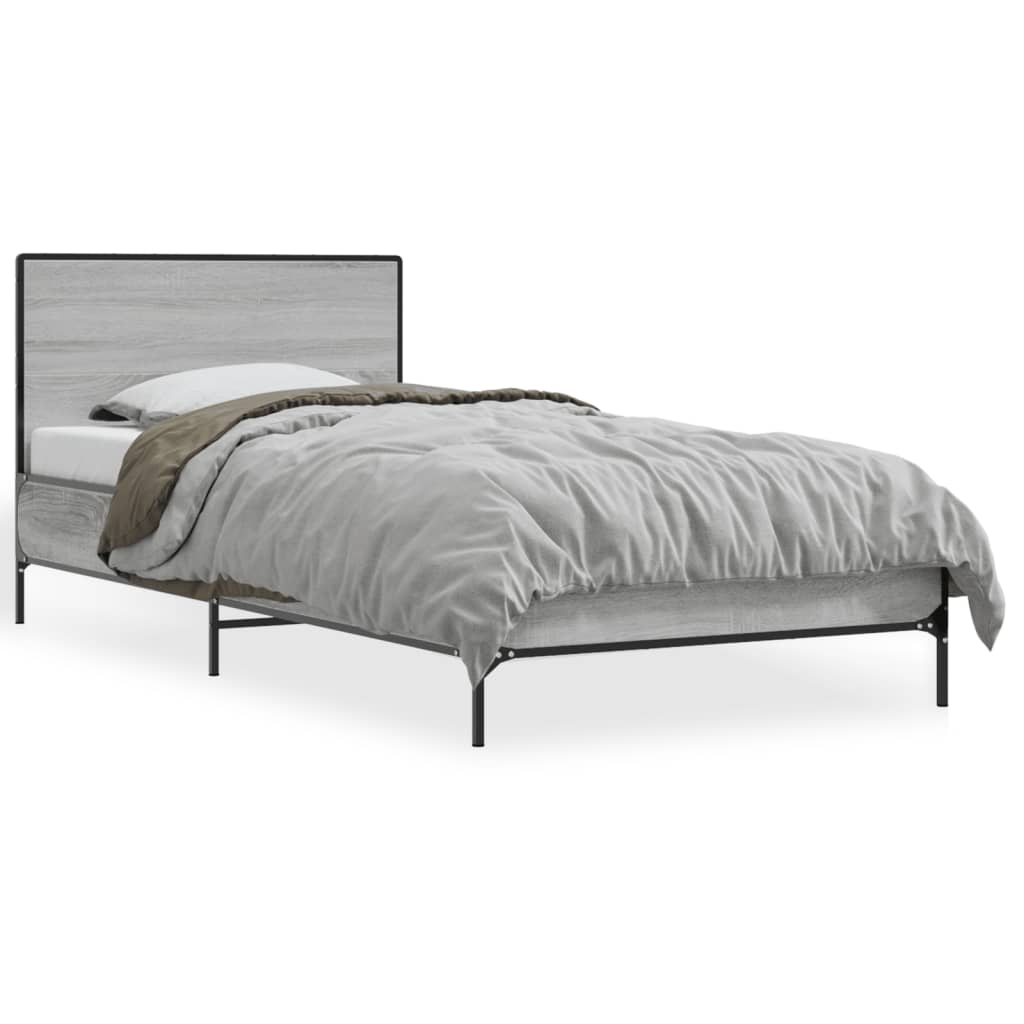 sengeramme 90x200 cm konstrueret træ og metal grå sonoma-eg