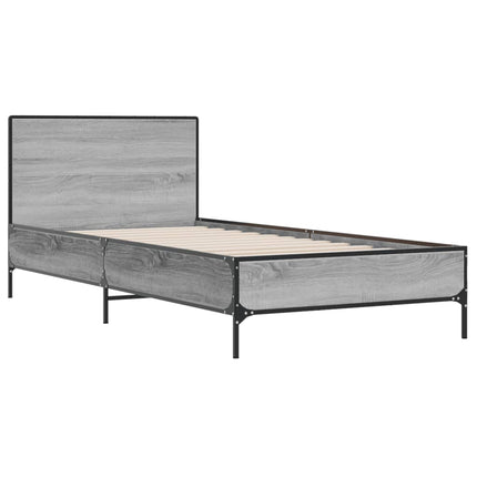 sengeramme 90x200 cm konstrueret træ og metal grå sonoma-eg