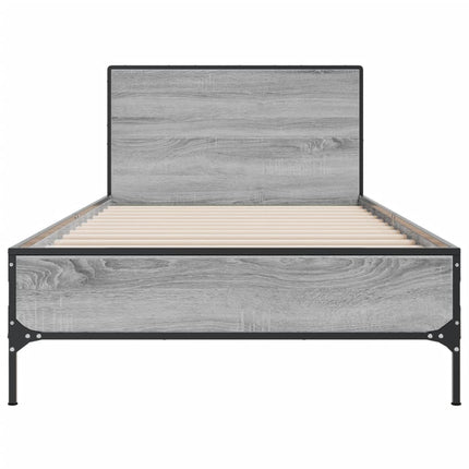 sengeramme 90x200 cm konstrueret træ og metal grå sonoma-eg