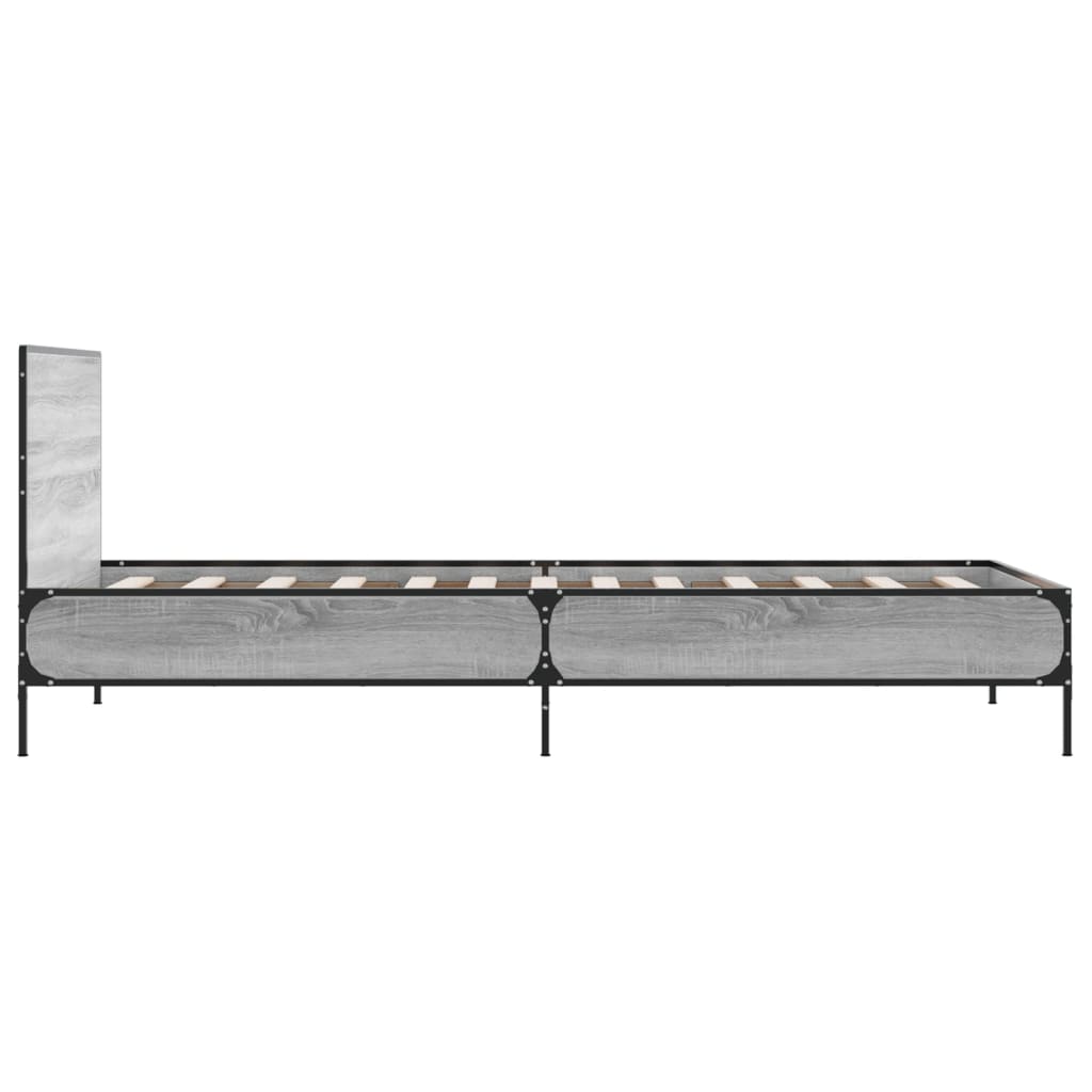 sengeramme 90x200 cm konstrueret træ og metal grå sonoma-eg
