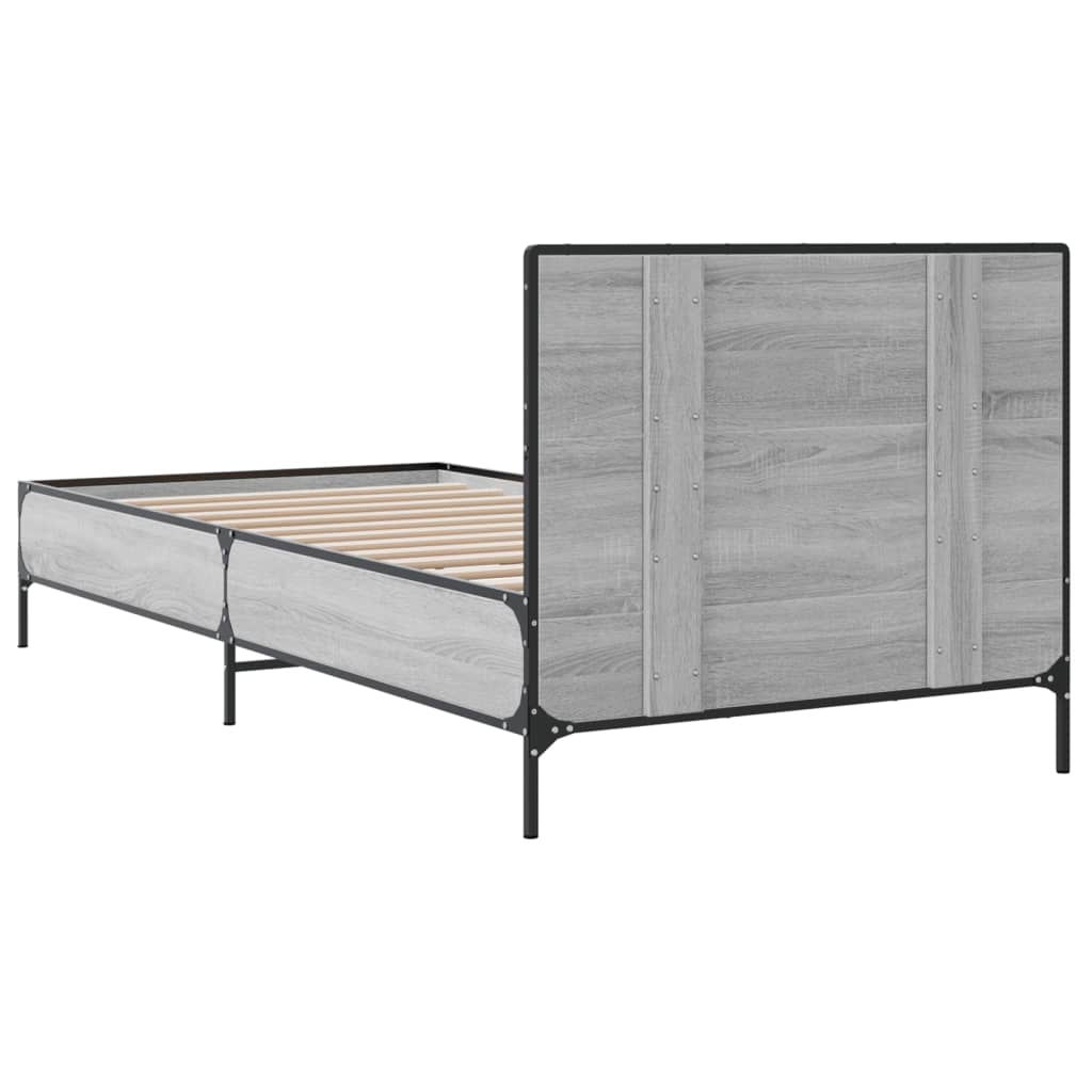 sengeramme 90x200 cm konstrueret træ og metal grå sonoma-eg