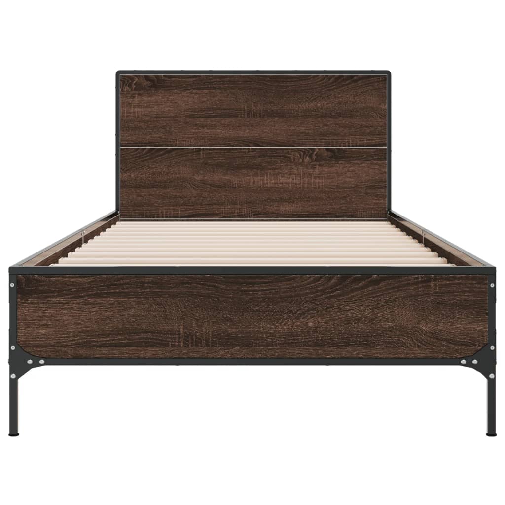 sengeramme 90x200 cm konstrueret træ og metal brun egetræsfarve