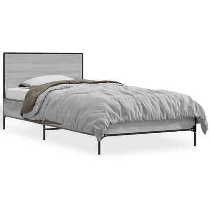 sengeramme 100x200 cm konstrueret træ og metal grå sonoma-eg