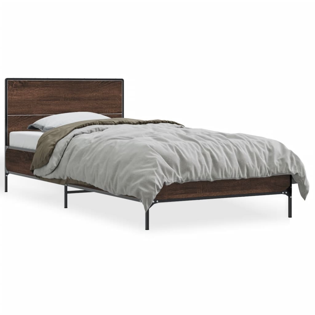 sengeramme 100x200 cm konstrueret træ og metal brunt egetræ