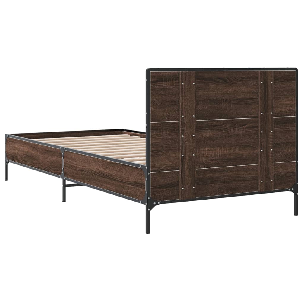 sengeramme 100x200 cm konstrueret træ og metal brunt egetræ
