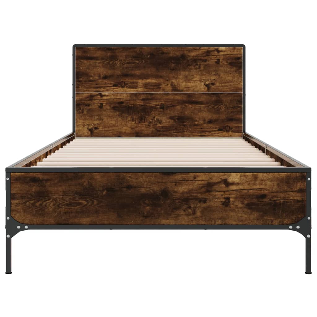 sengeramme 75x190 cm konstrueret træ og metal røget eg