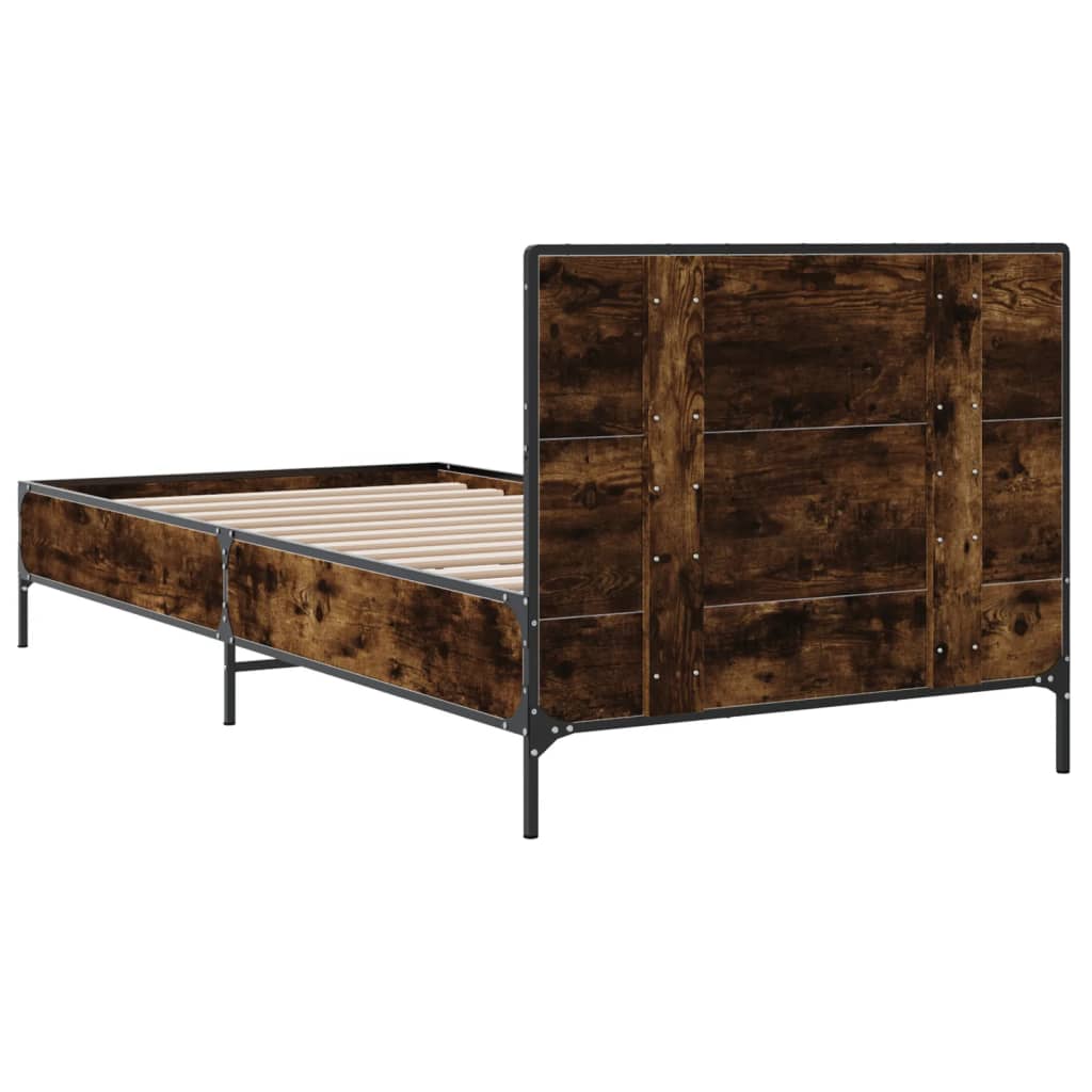sengeramme 75x190 cm konstrueret træ og metal røget eg