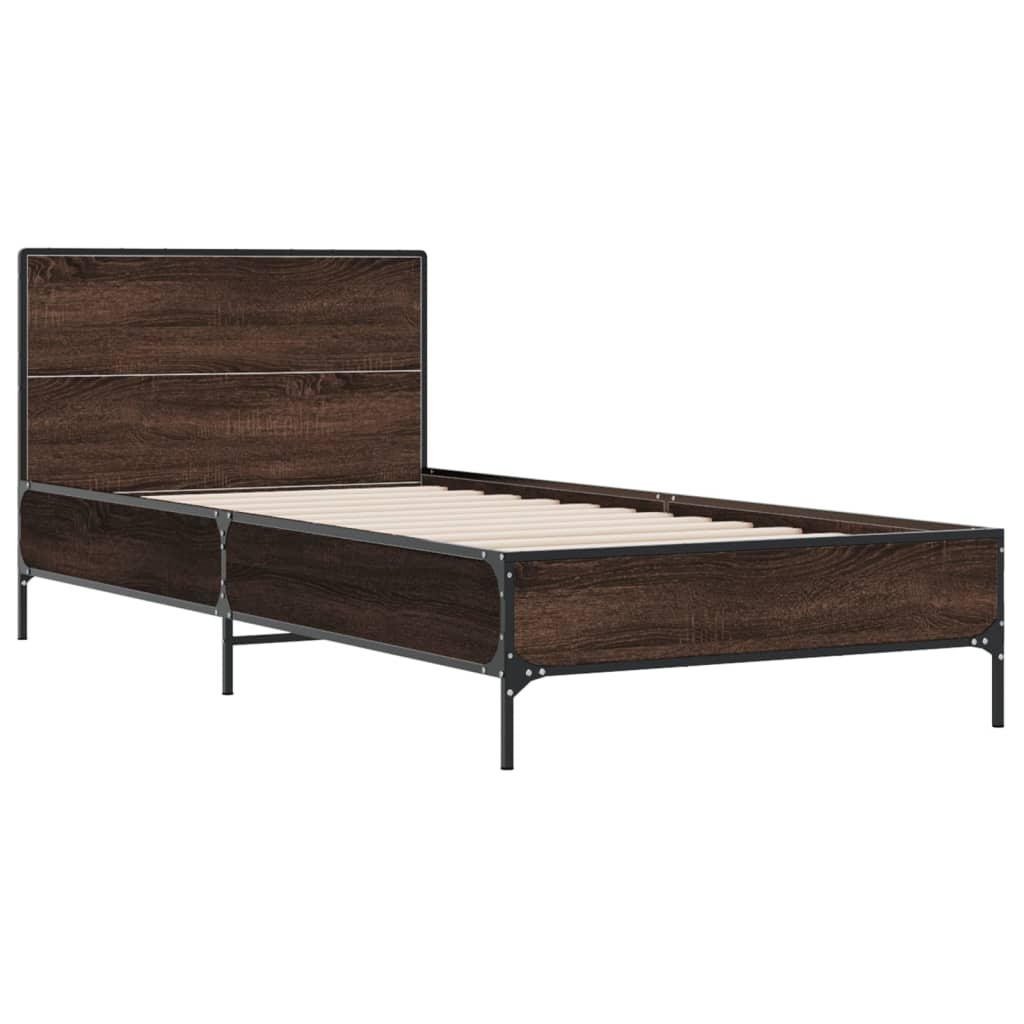 sengeramme 75x190 cm konstrueret træ og metal brun egetræsfarve