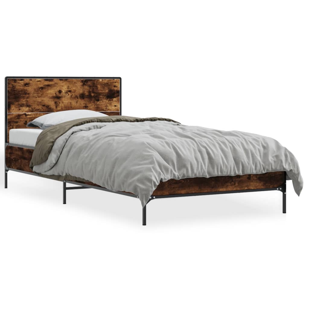sengeramme 90x190 cm konstrueret træ og metal røget eg