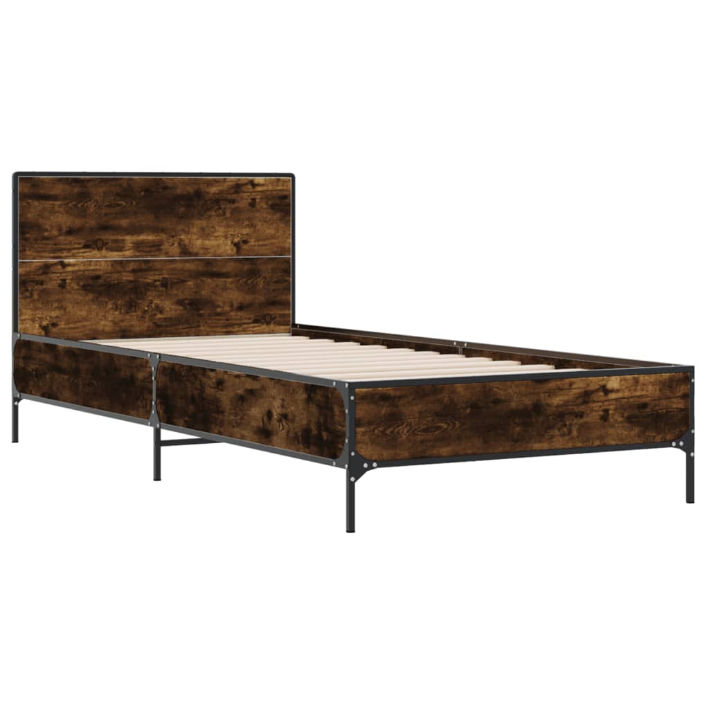 sengeramme 90x190 cm konstrueret træ og metal røget eg