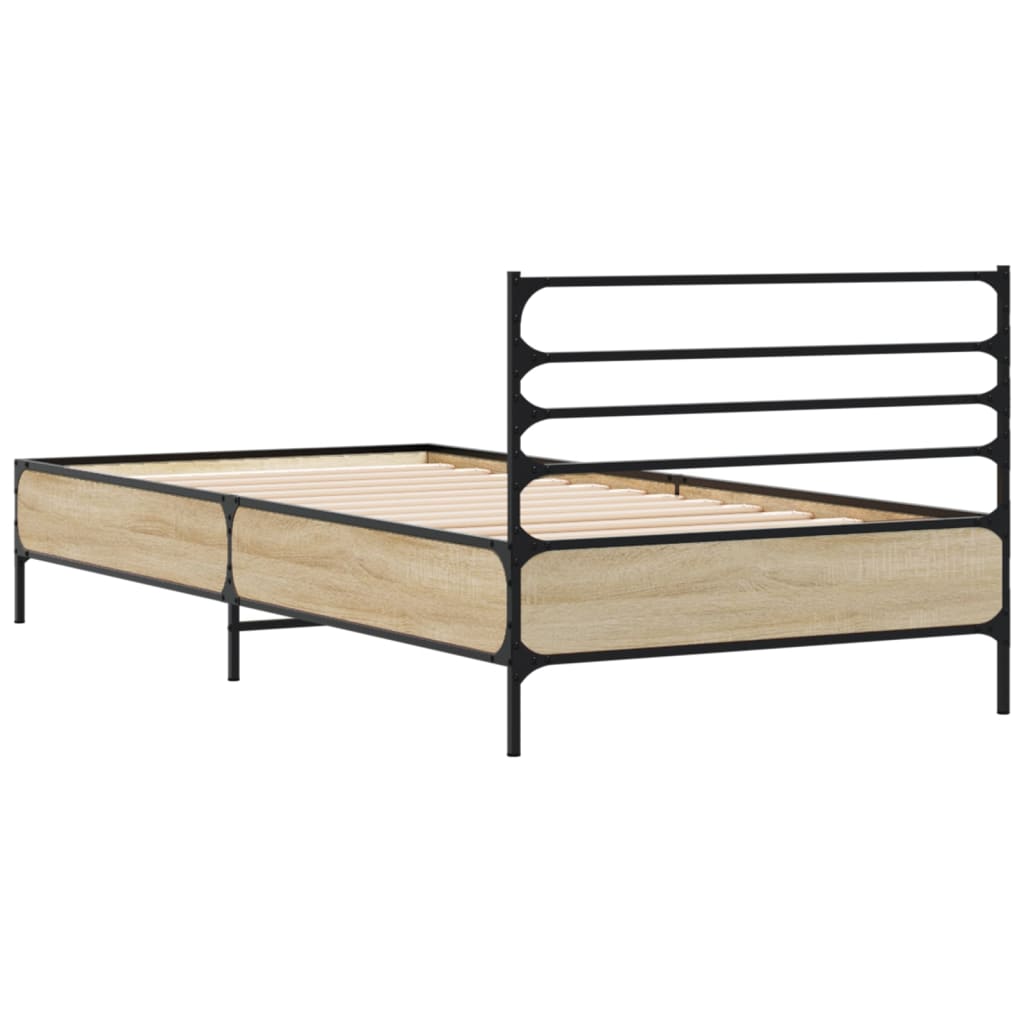 sengeramme 90x200 cm konstrueret træ og metal sonoma-eg