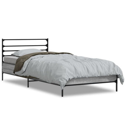 sengeramme 90x200 cm konstrueret træ og metal grå sonoma-eg