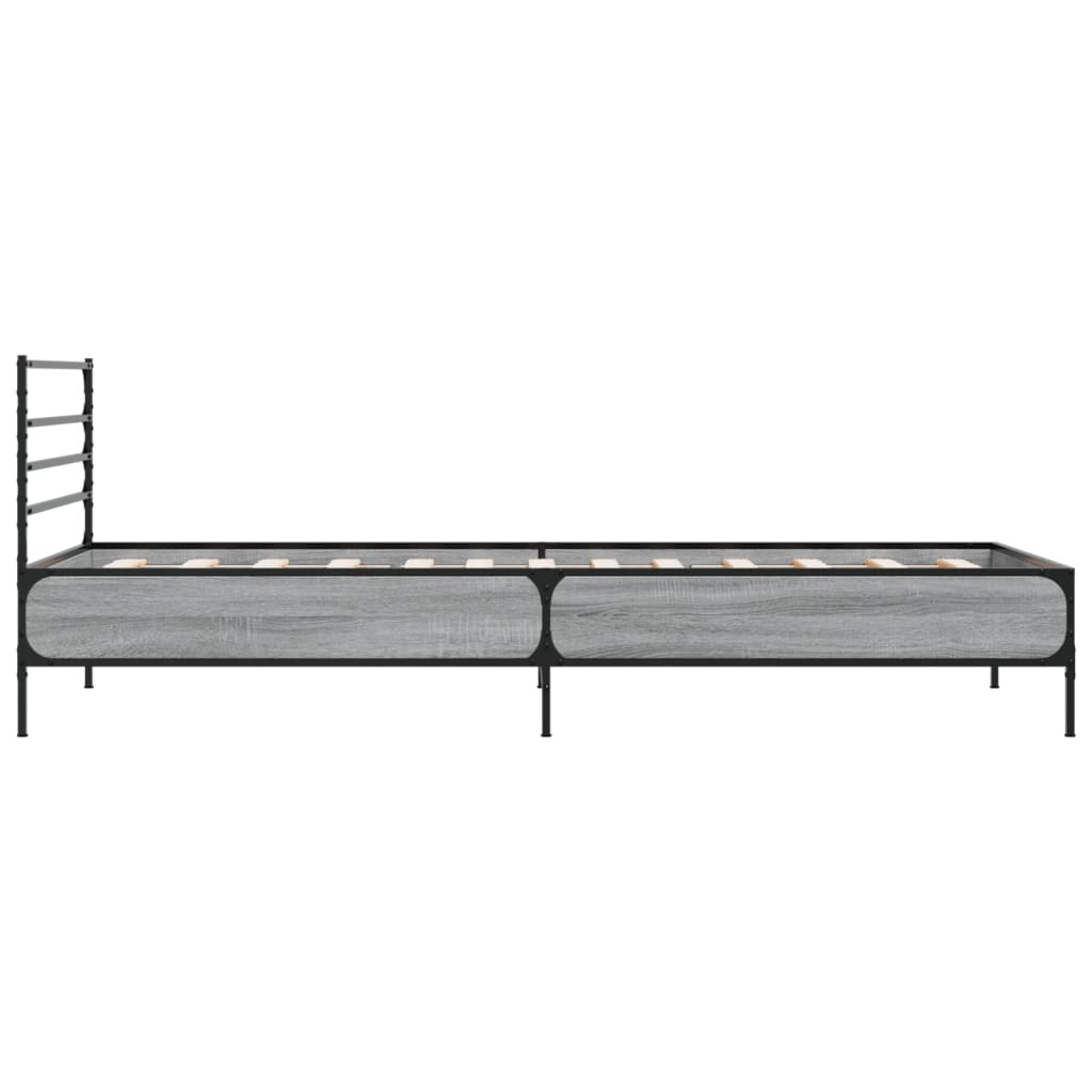 sengeramme 90x200 cm konstrueret træ og metal grå sonoma-eg
