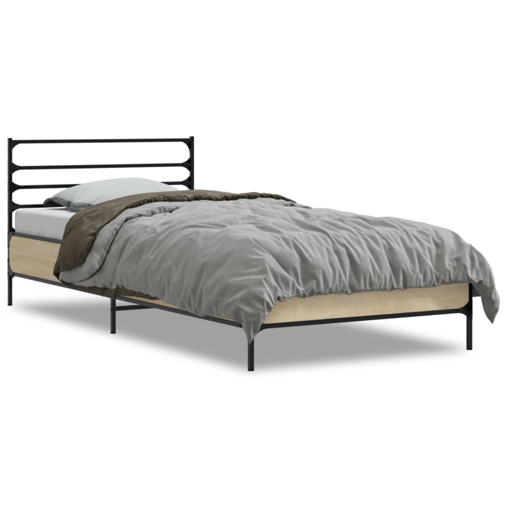 sengeramme 90x190 cm konstrueret træ og metal sonoma-eg