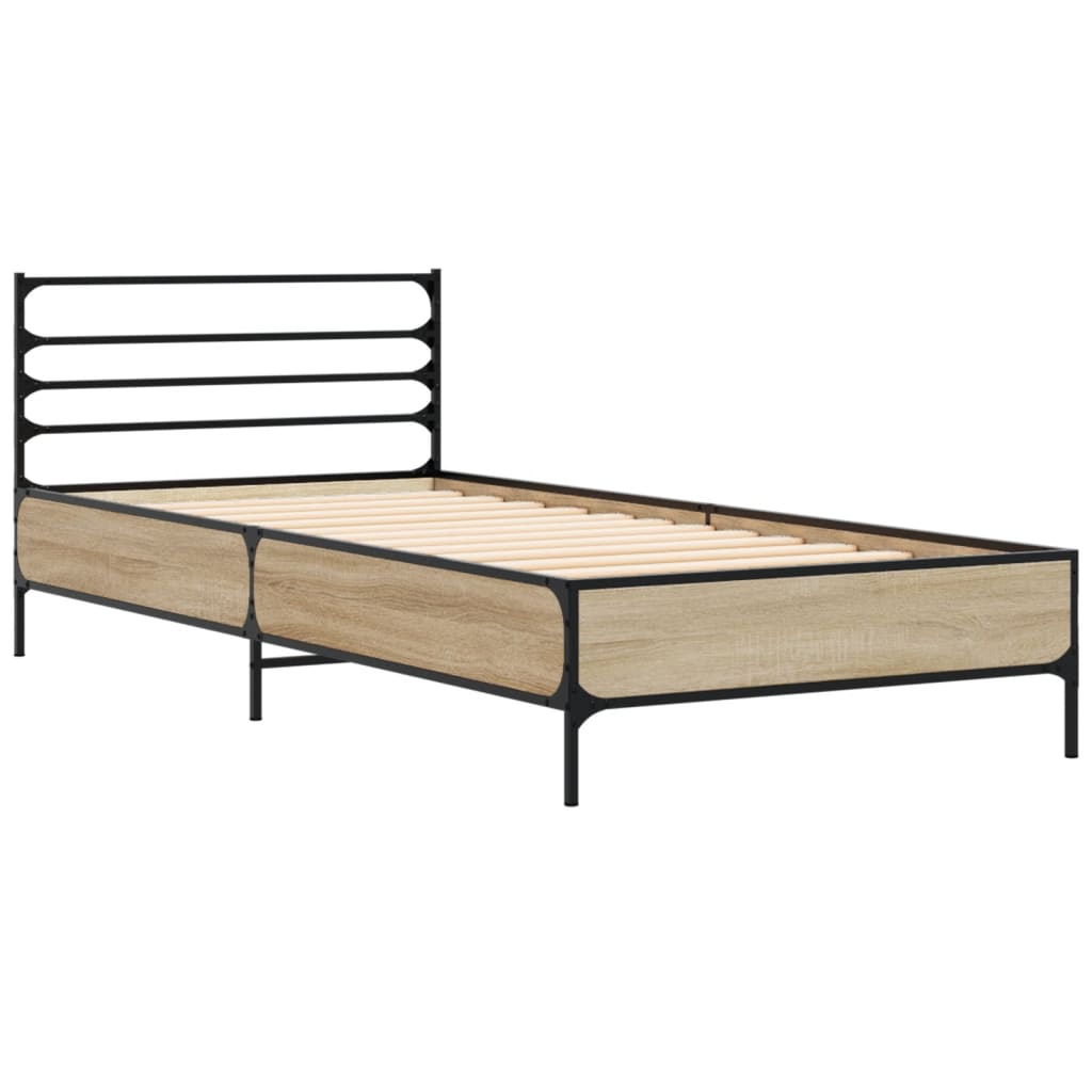 sengeramme 90x190 cm konstrueret træ og metal sonoma-eg