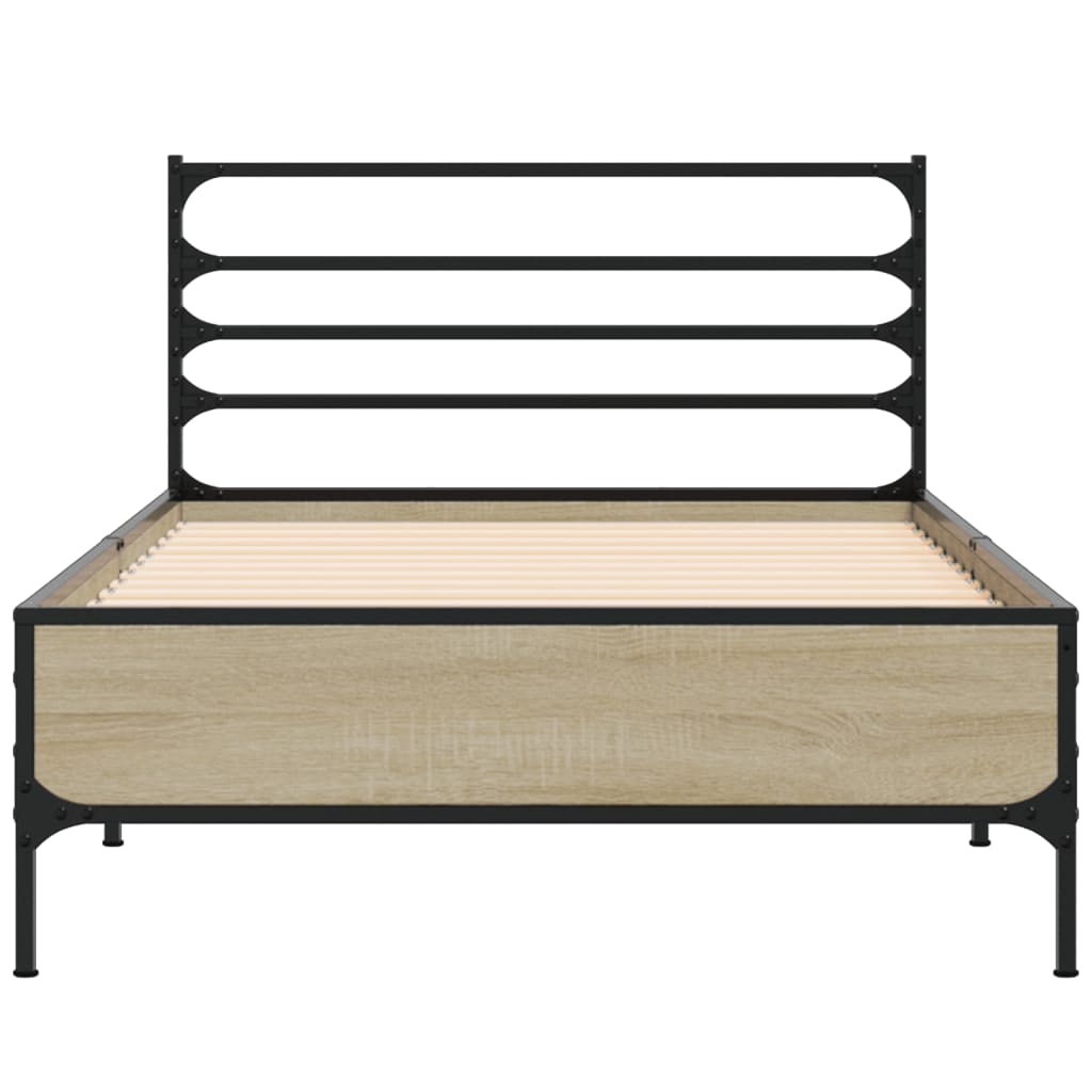 sengeramme 90x190 cm konstrueret træ og metal sonoma-eg