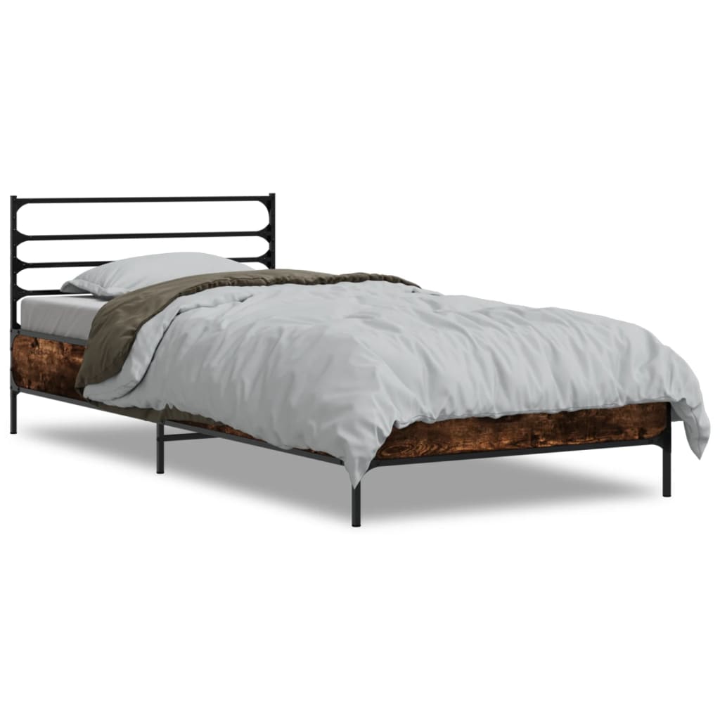 sengeramme 90x190 cm konstrueret træ og metal røget eg