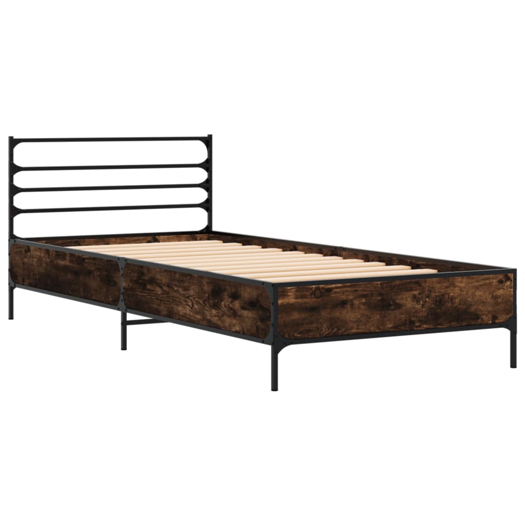 sengeramme 90x190 cm konstrueret træ og metal røget eg