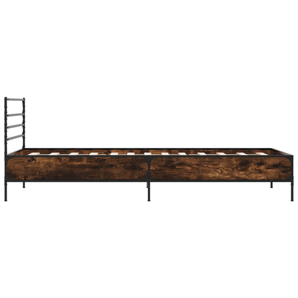 sengeramme 90x190 cm konstrueret træ og metal røget eg