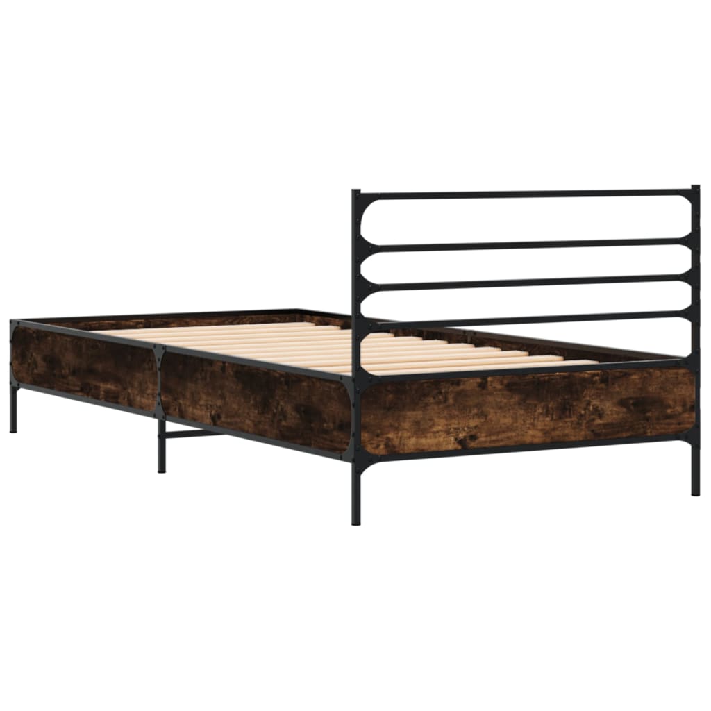 sengeramme 90x190 cm konstrueret træ og metal røget eg