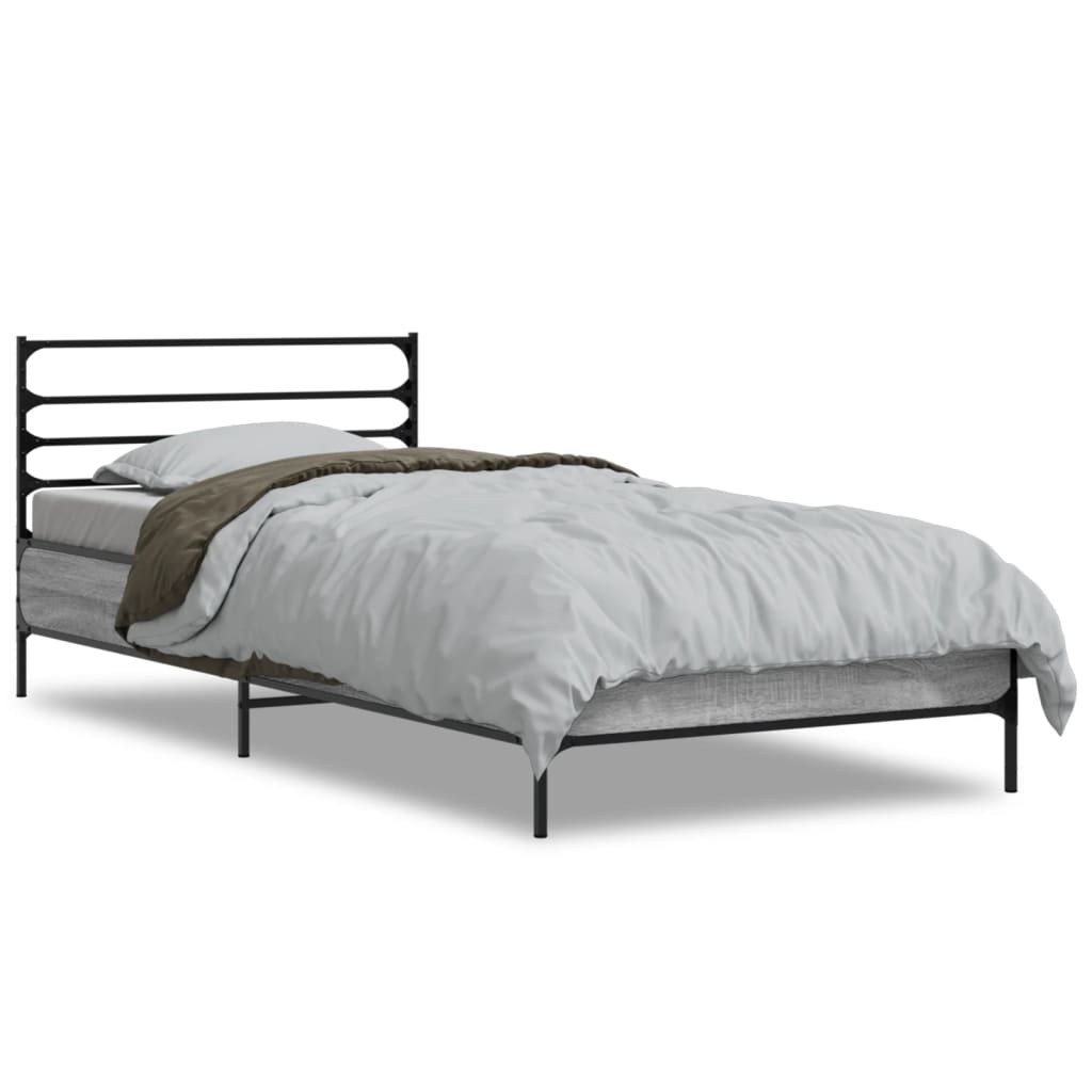 sengeramme 90x190 cm konstrueret træ og metal grå sonoma-eg