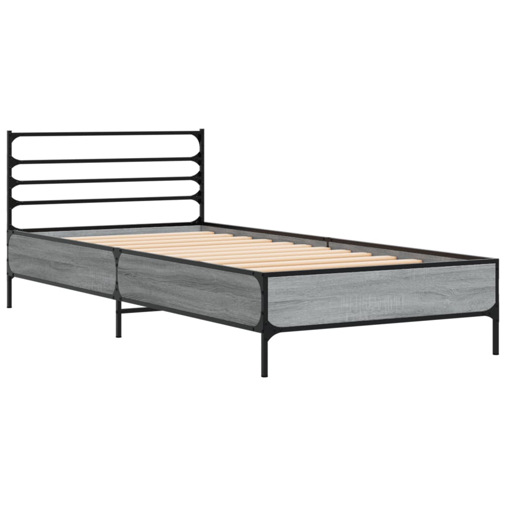 sengeramme 90x190 cm konstrueret træ og metal grå sonoma-eg