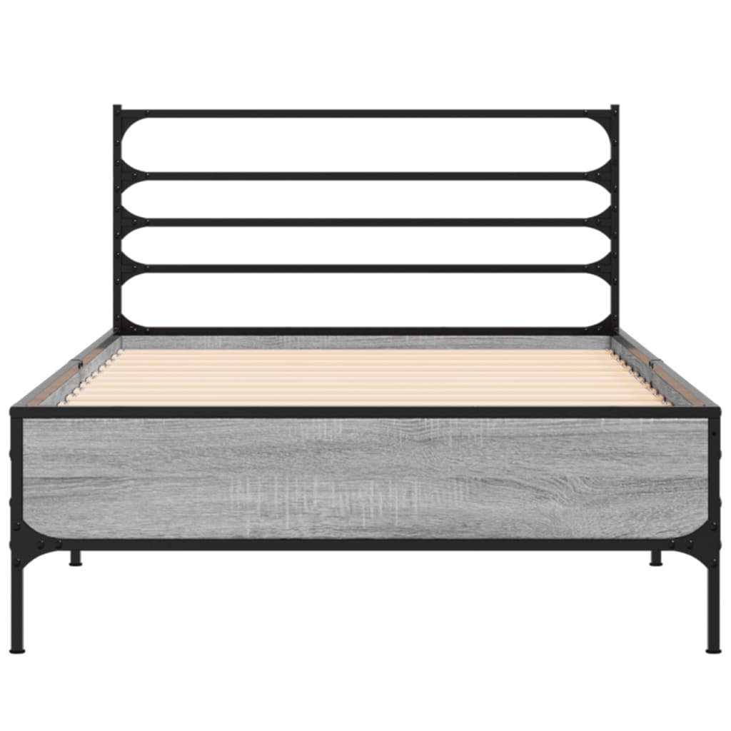 sengeramme 90x190 cm konstrueret træ og metal grå sonoma-eg