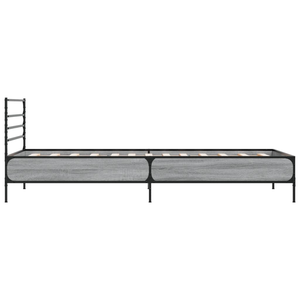sengeramme 90x190 cm konstrueret træ og metal grå sonoma-eg