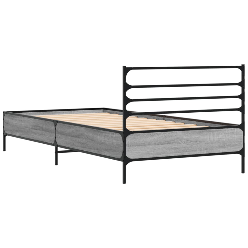 sengeramme 90x190 cm konstrueret træ og metal grå sonoma-eg