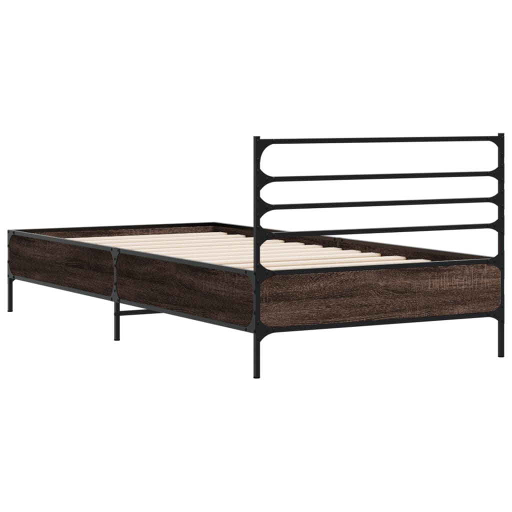 sengeramme 90x190 cm konstrueret træ og metal brun egetræsfarve