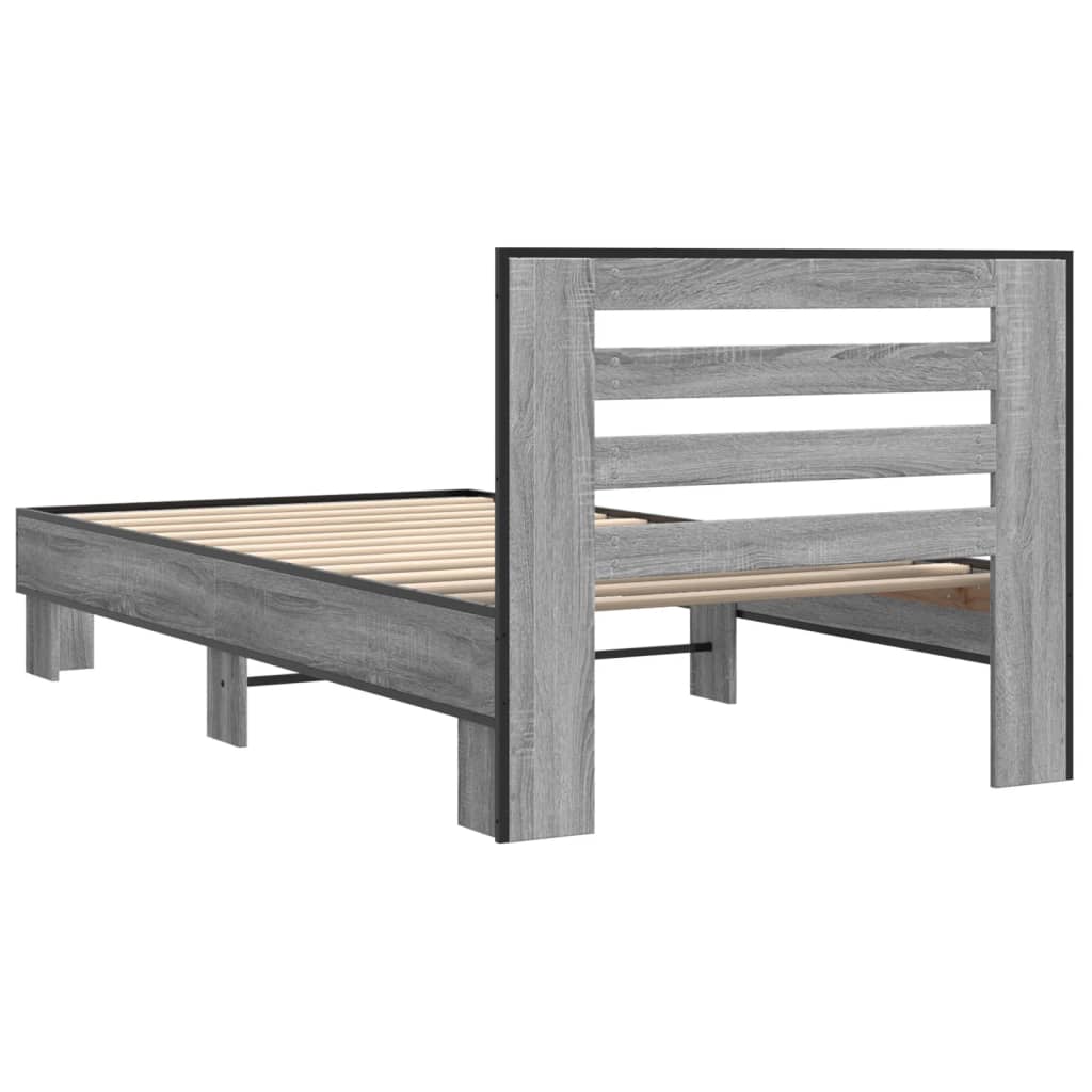 sengeramme 100x200 cm konstrueret træ og metal grå sonoma-eg