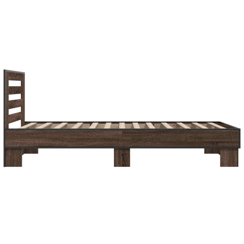 sengeramme 100x200 cm konstrueret træ og metal brunt egetræ