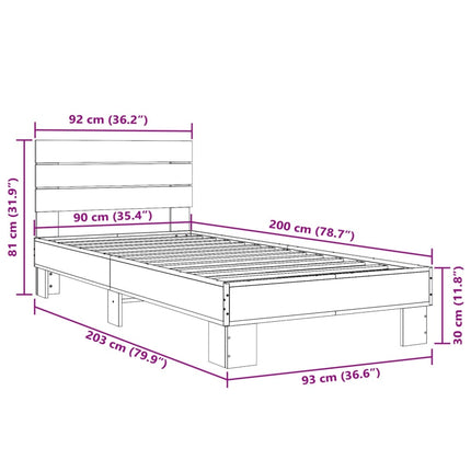 sengeramme 90x200 cm konstrueret træ og metal sort