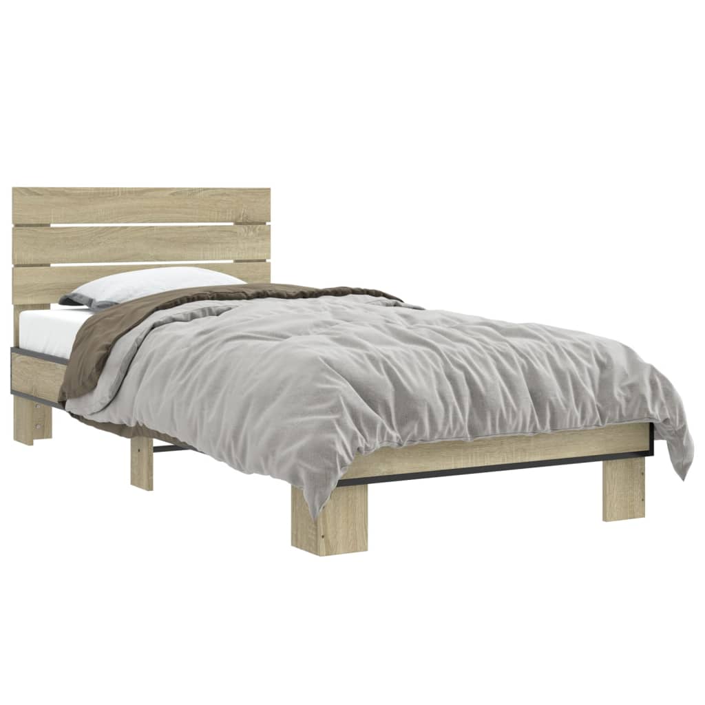 sengeramme 90x200 cm konstrueret træ og metal sonoma-eg