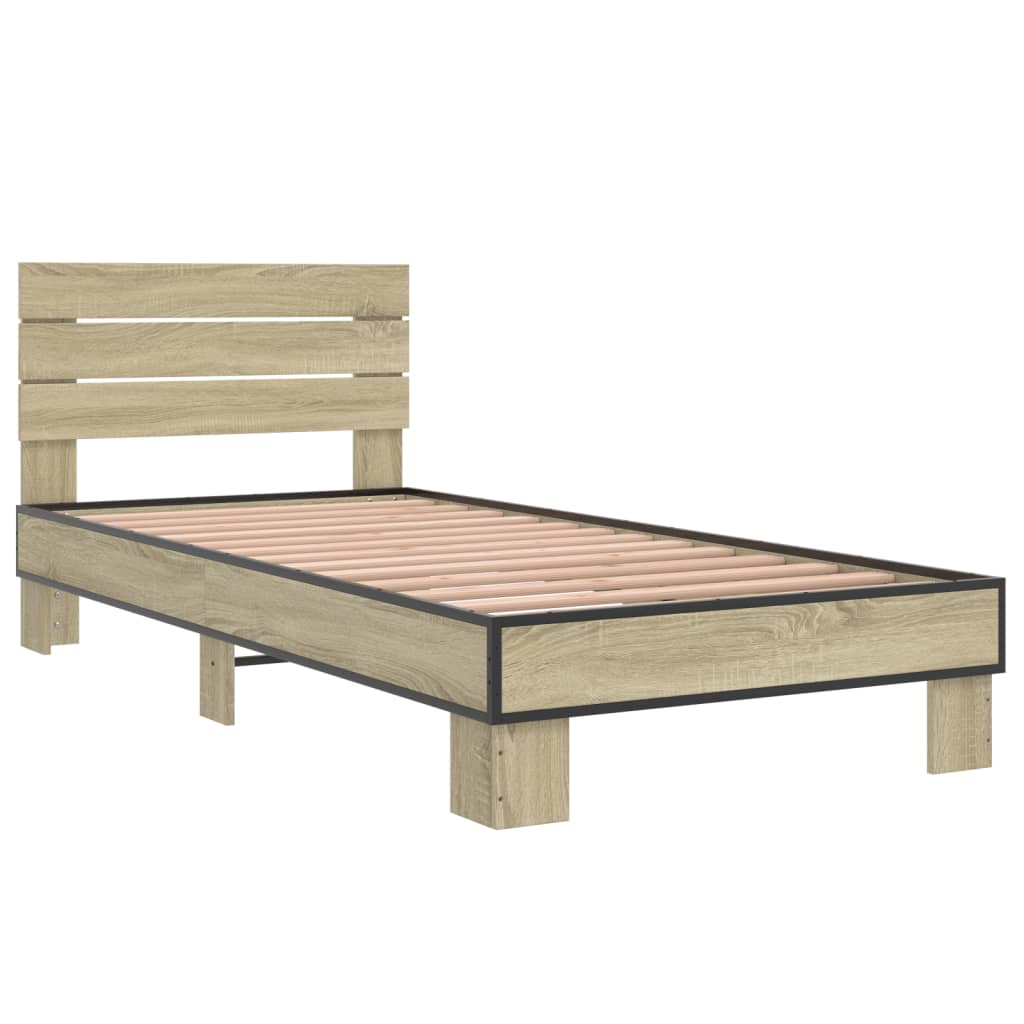 sengeramme 90x200 cm konstrueret træ og metal sonoma-eg