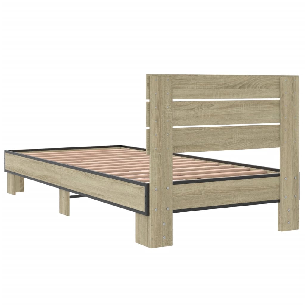 sengeramme 90x200 cm konstrueret træ og metal sonoma-eg
