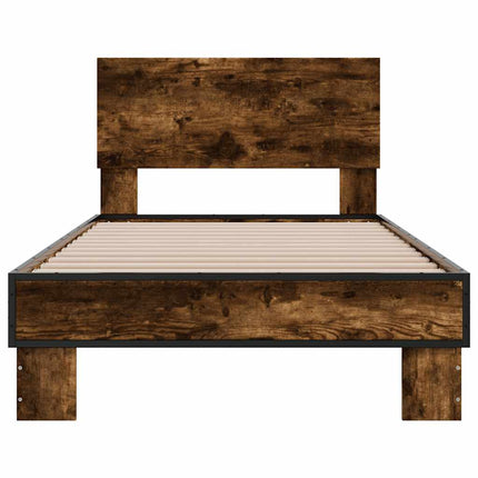 sengeramme 90x200 cm konstrueret træ og metal røget eg